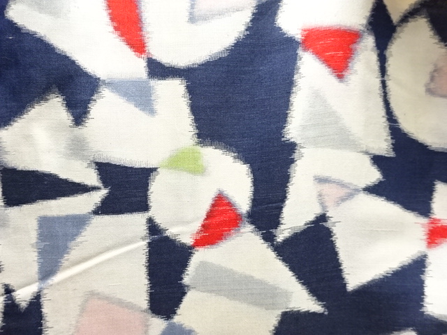 JAPANESE KIMONO / ANTIQUE HAORI / SILK / MEISEN / WOVEN GEOMETRIC